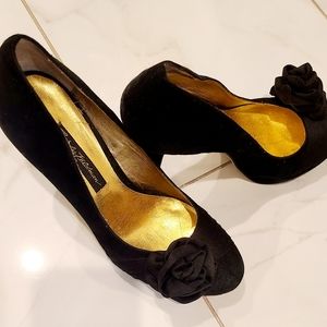 Black suede high heels